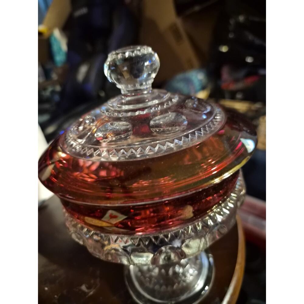 Vintage Indiana Glas A Kings Crown Ruby Red Flashed comport Candy Dish...